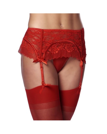 garter belt with thong and stockings red