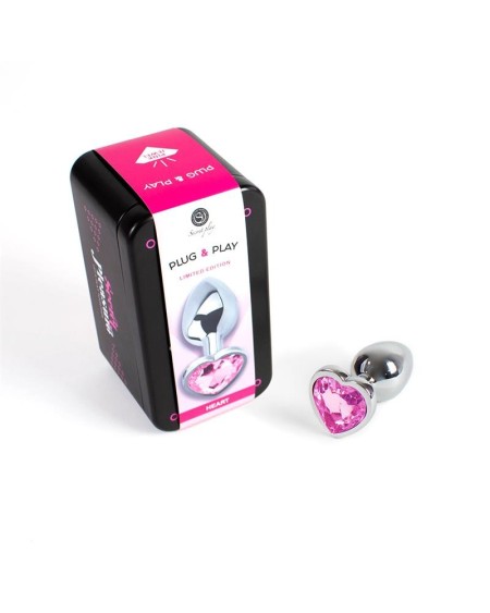 fuchsia heart metal butt plug size s