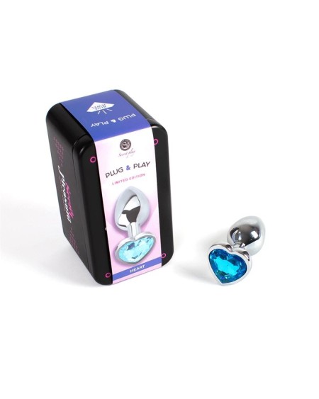blue heart metal butt plug size s