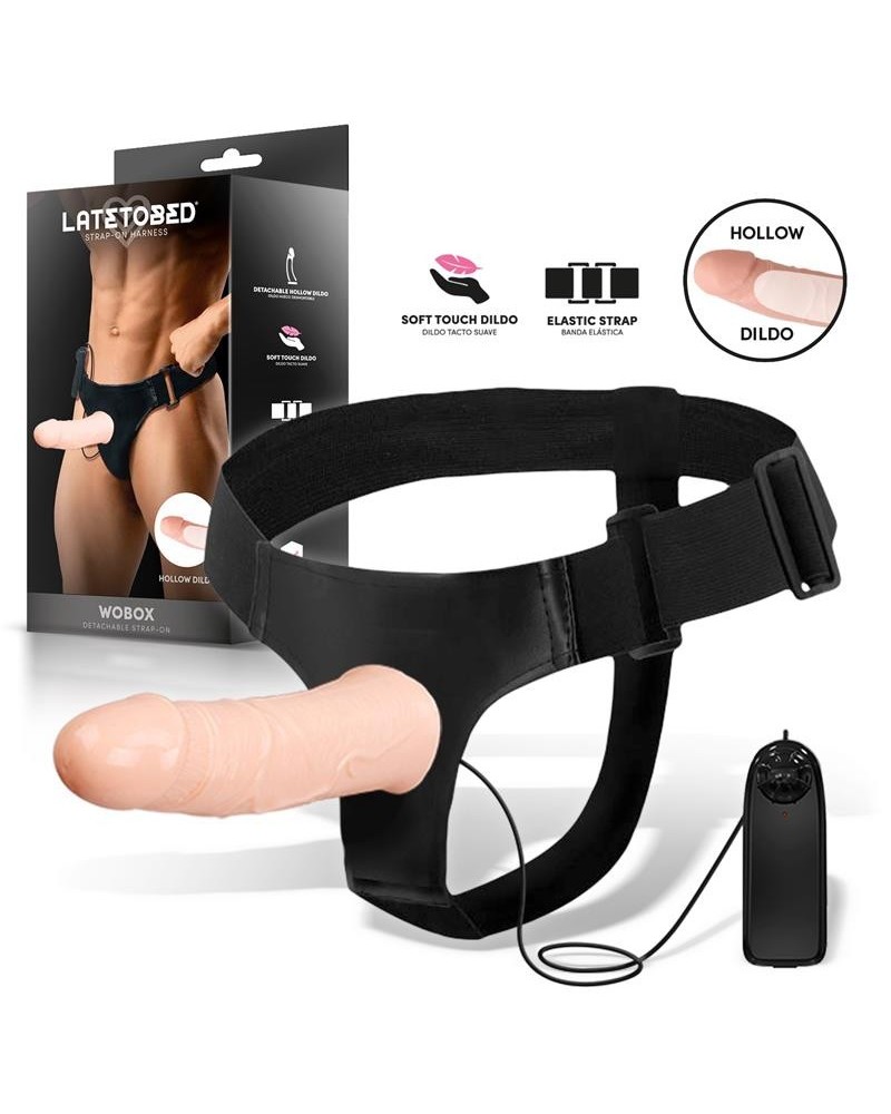 wobox detachable strap-on with hollow dildo, vibration and remote c...