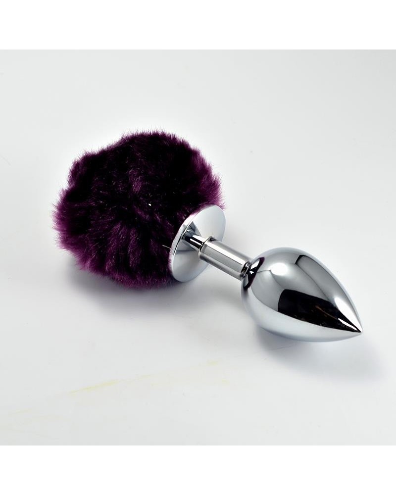 metal butt plug with violet pompon size l