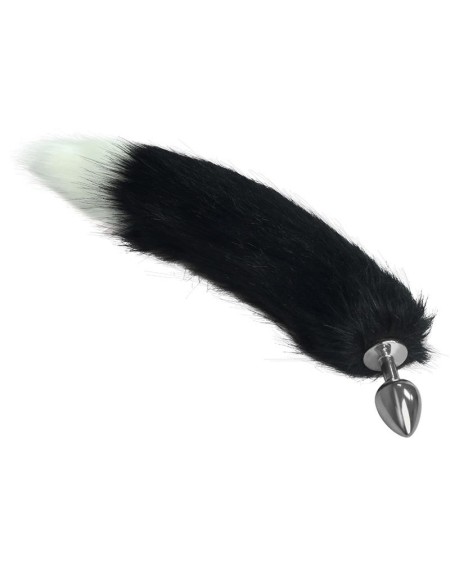 metal butt plug with noir and white fox tail size l