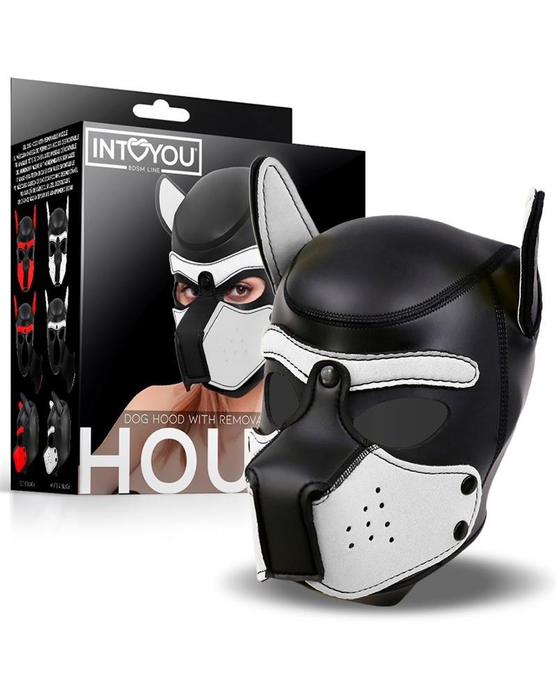hound neoprene dog hood with removable muzzle whiteblack one size
