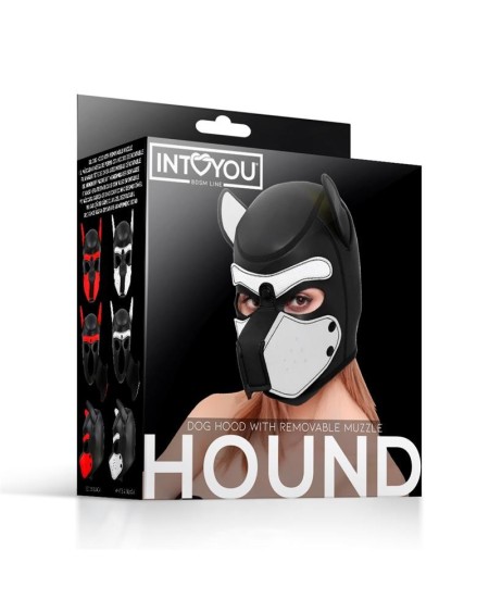 hound neoprene dog hood with removable muzzle whiteblack one size