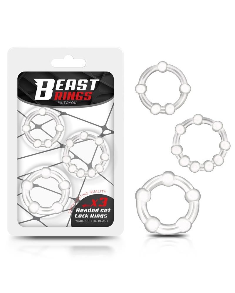 set of 3 penis ring beaded flexibles clear
