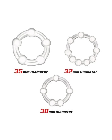 set of 3 penis ring beaded flexibles clear