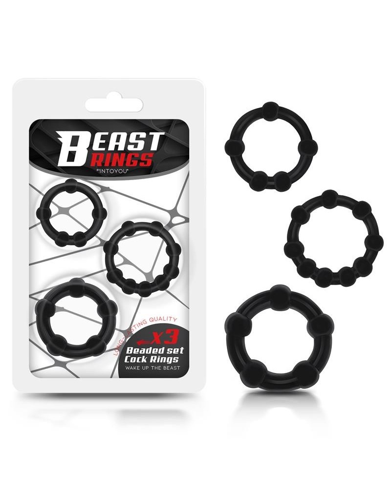 set of 3 cock ring beaded flexible noir