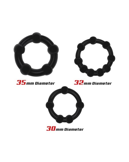 set of 3 cock ring beaded flexible noir