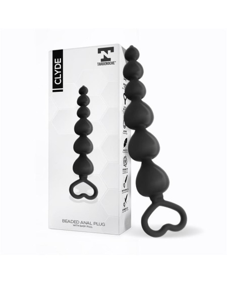 clyde beaded butt plug with easy pull ring silicone noir
