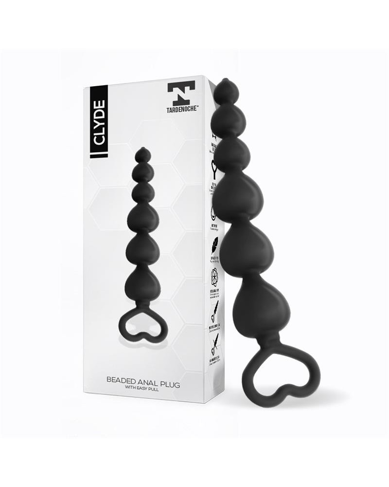 clyde beaded butt plug with easy pull ring silicone noir