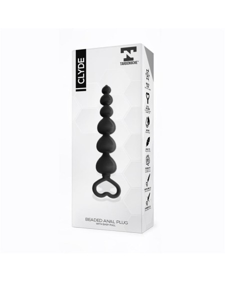 clyde beaded butt plug with easy pull ring silicone noir