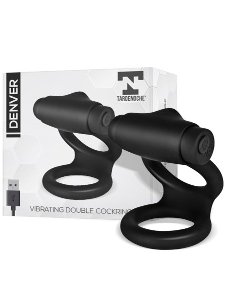 denver double cockring with vibrant bullet usb silicone noir