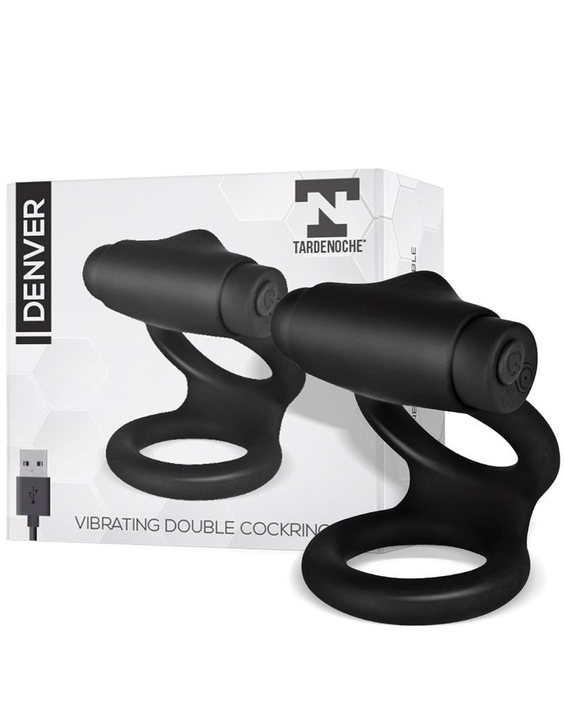 denver double cockring with vibrant bullet usb silicone noir