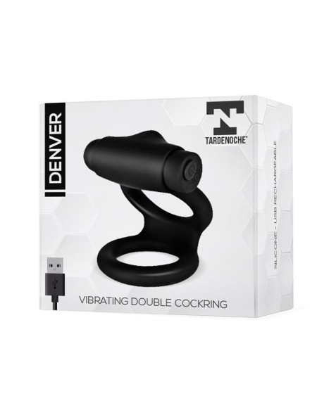 denver double cockring with vibrant bullet usb silicone noir