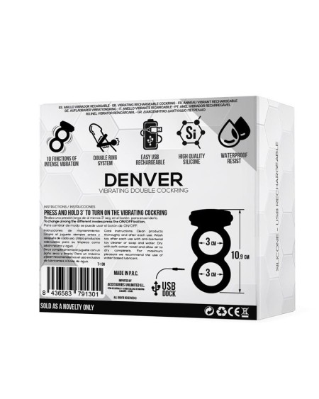 denver double cockring with vibrant bullet usb silicone noir
