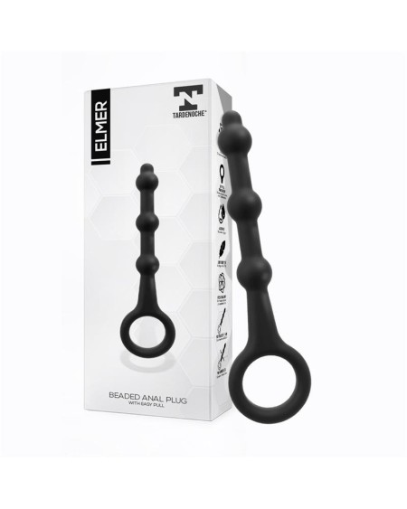 elmer beaded butt plug with easy pull ring silicone noir