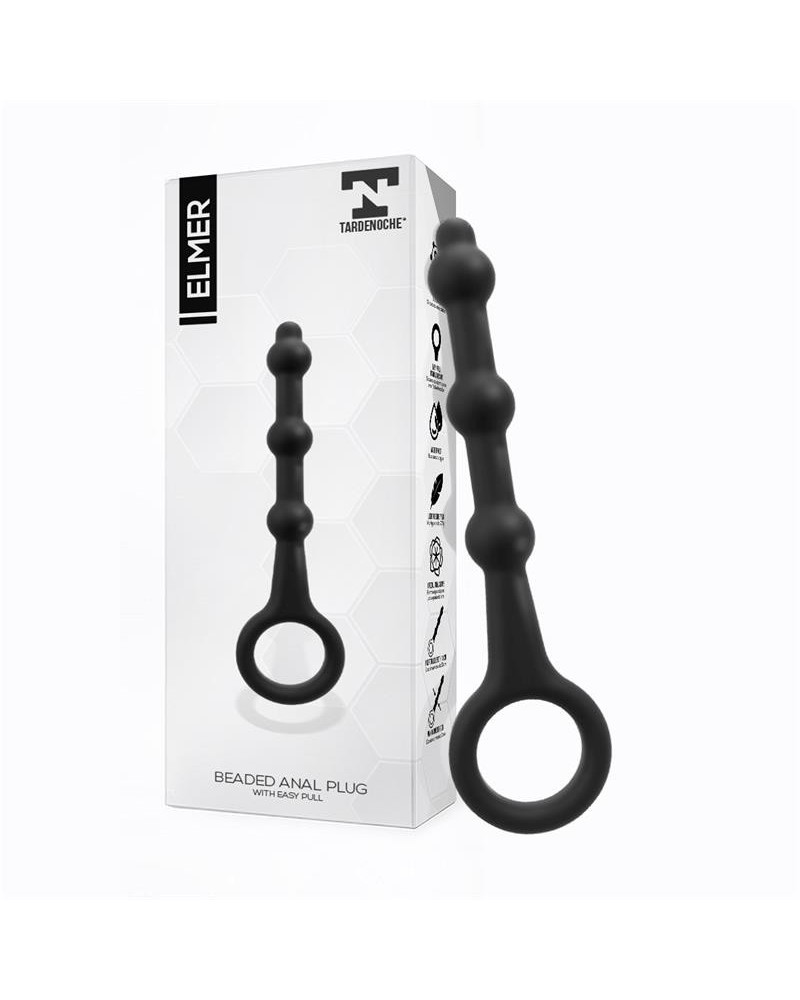 elmer beaded butt plug with easy pull ring silicone noir