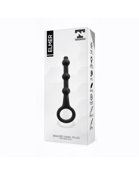 elmer beaded butt plug with easy pull ring silicone noir