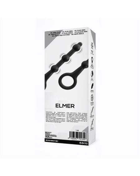 elmer beaded butt plug with easy pull ring silicone noir