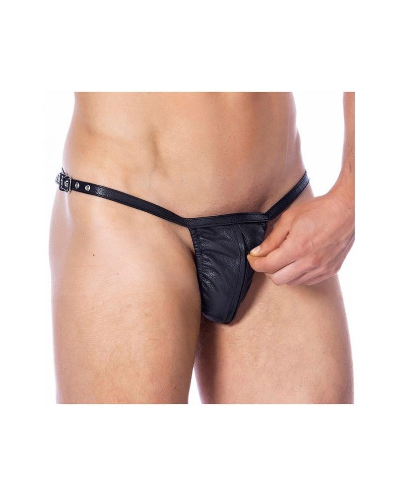 leather adjustable g-string with zipper one size