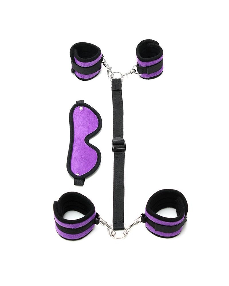hand to ankle cuffs with mask adjustable violet