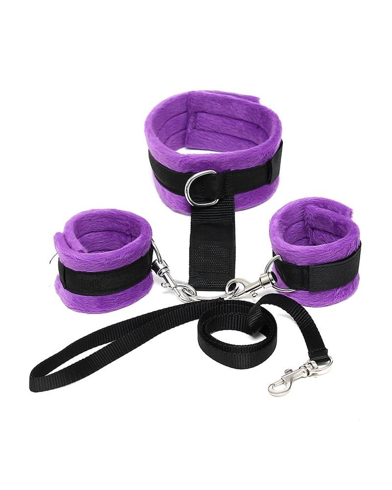 handcuffs to collar with leash adjustable and detachable violet