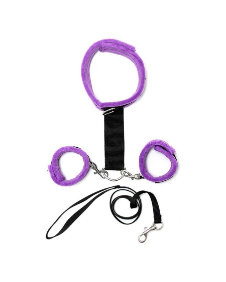 handcuffs to collar with leash adjustable and detachable violet