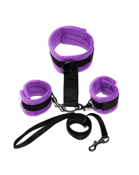 handcuffs to collar with leash adjustable and detachable violet