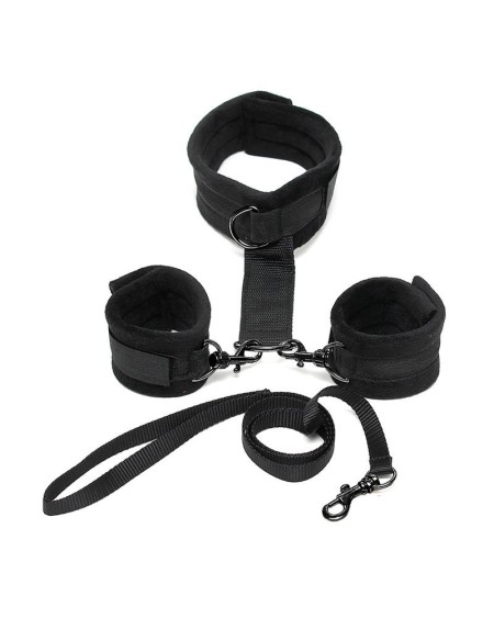 handcuffs to collar with leash adjustable noir