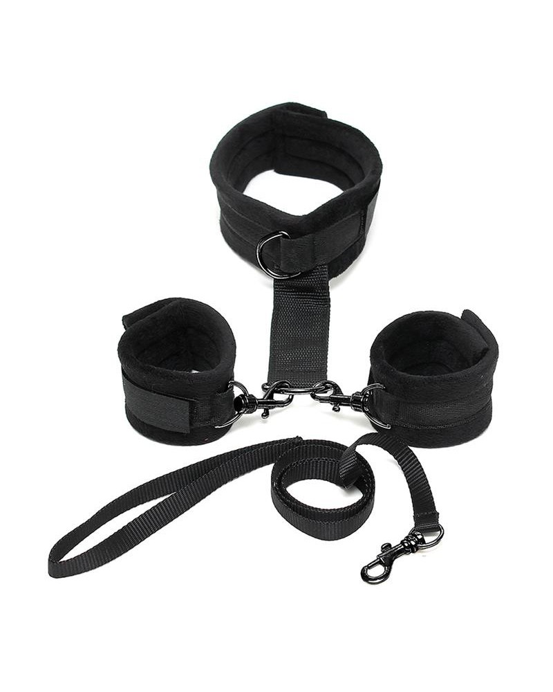 handcuffs to collar with leash adjustable noir