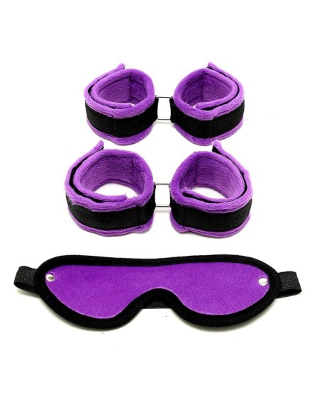 handcuffs foot cuffs and mask violet