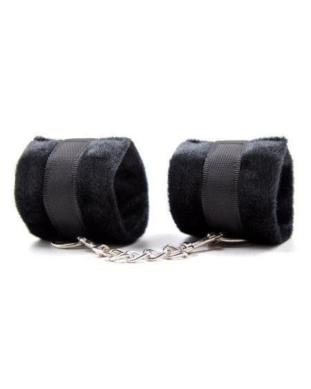 handcuffs with velcro with long fur noir