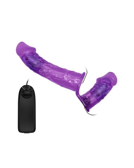 harness double dildo with vibration violet