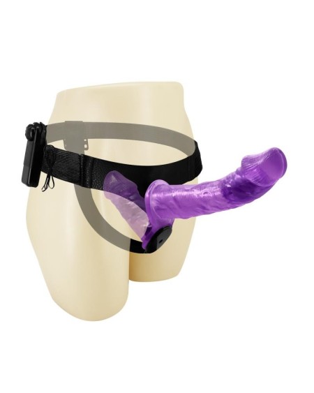 harness double dildo with vibration violet