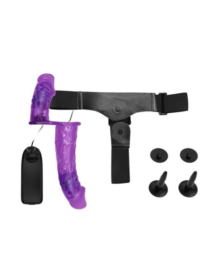 harness double dildo with vibration violet