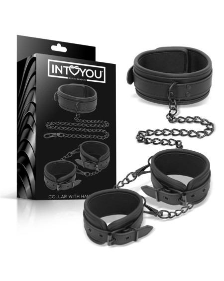collar and hand cuffs set vegan leather