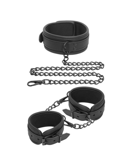 collar and hand cuffs set vegan leather
