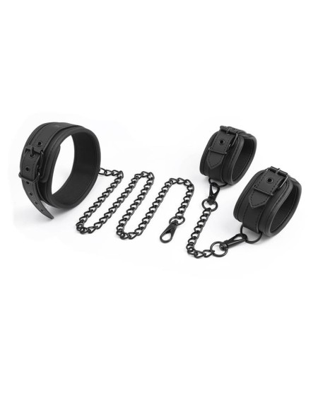 collar and hand cuffs set vegan leather