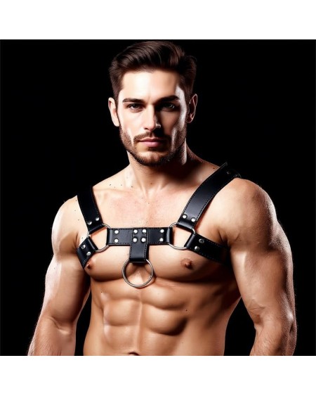 quovis male chest bondage harness vegan leather