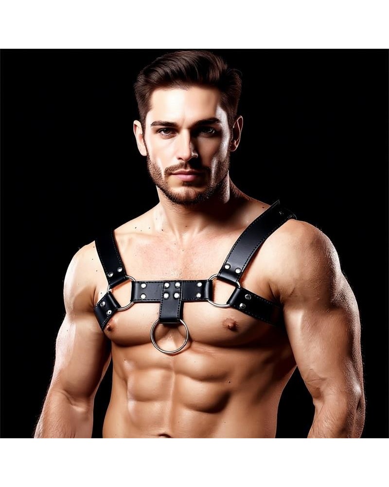 domine male chest bondage harness vegan leather