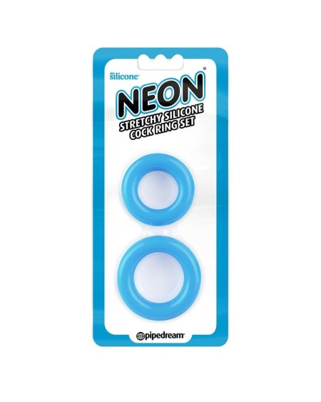 neon stretchy silicone cock ring set blue