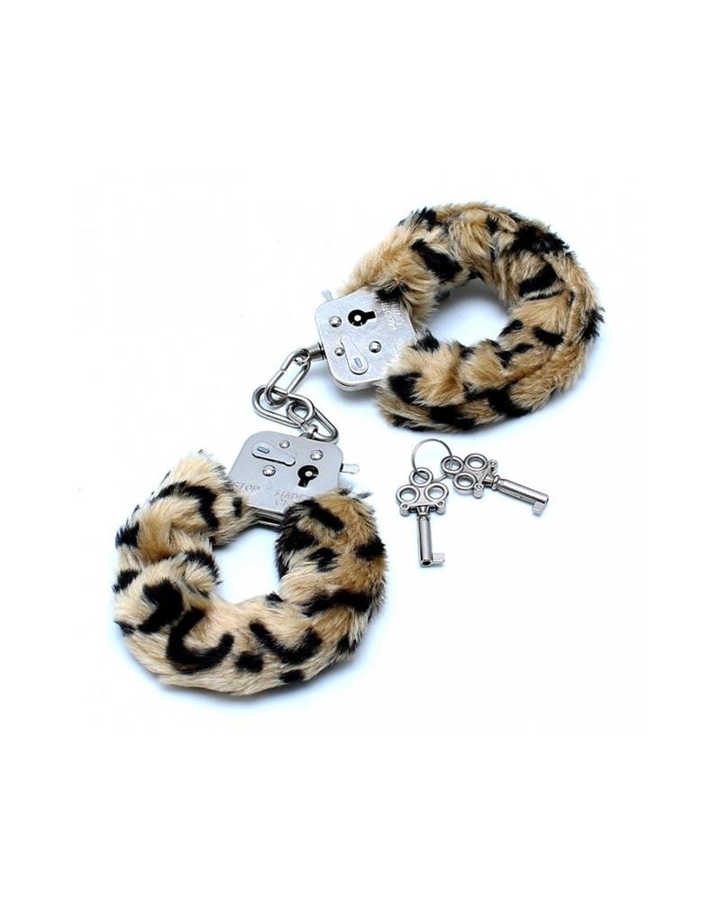 police cuffs with souple leopard fur