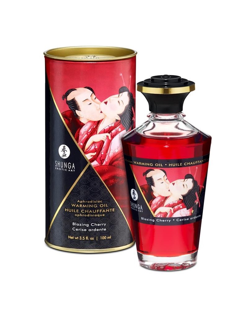 shunga warming massage oil blazing cherry aroma