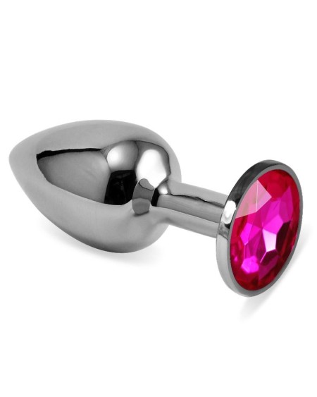 butt plug silver rosebud classic with fuchsia jewel size s