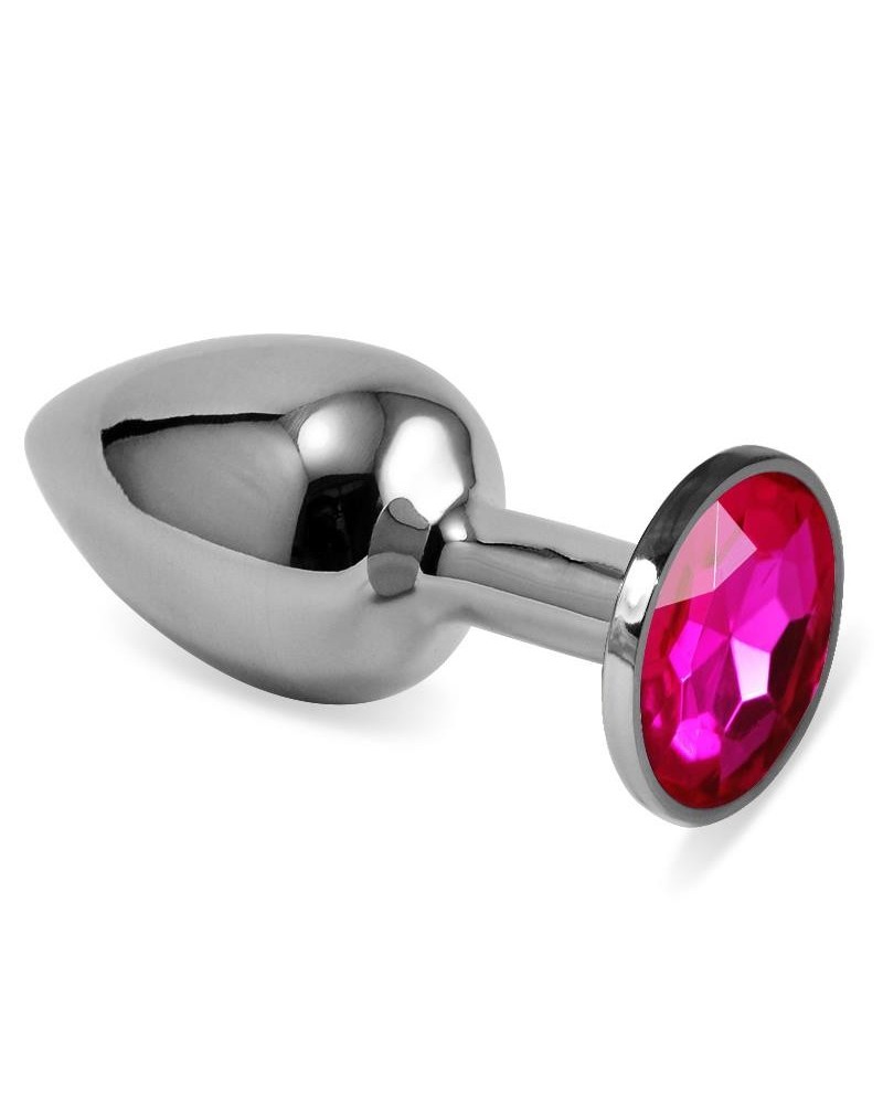 butt plug silver rosebud classic with fuchsia jewel size s
