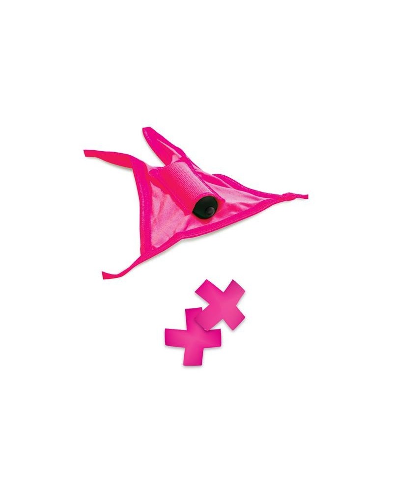 neon vibrant crotchless panty and pasties set rose