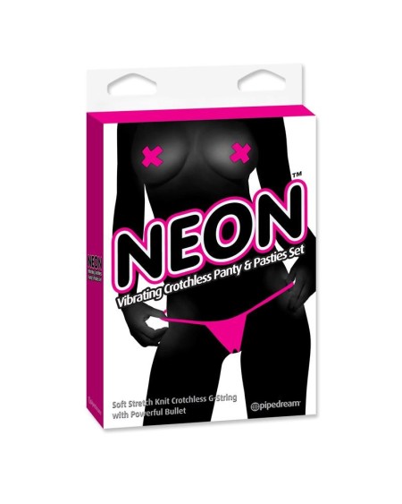 neon vibrant crotchless panty and pasties set rose