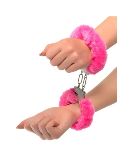 neon furry cuffs rose