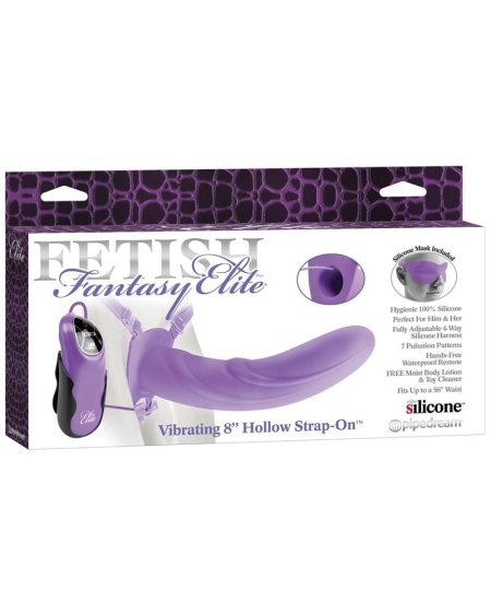 harness with hollow dildo with vibration 20 cm violet