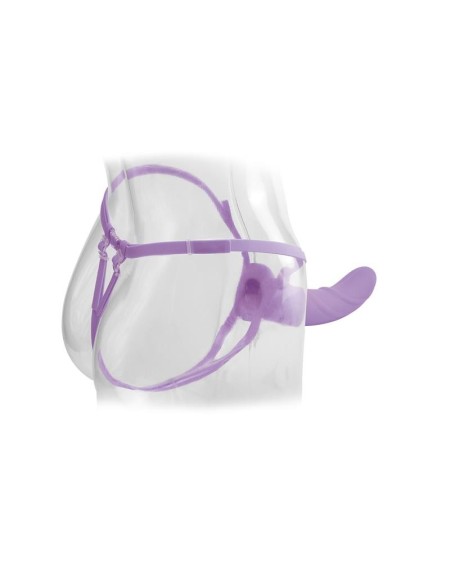 harness with hollow dildo with vibration 20 cm violet